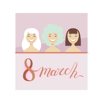 8 March Greeting Card with Smiling Women, Party Invitation, Festive Banner Illustration vector