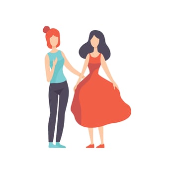 Two Beautiful Women Friends Talking to Each Other, Female Friendship Illustration vector