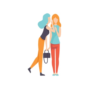 Girl Telling Secret, Two Beautiful Women Friends, Female Friendship Illustration vector