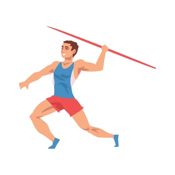 Javelin Thrower Male Athlete Character in Sports Uniform ith Spear, Active Sport Healthy Lifestyle Illustration vector