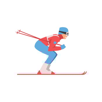 Skiing Sportsman, Male Athlete Character in Sports Uniform and Goggles, Active Sport Healthy Lifestyle Illustration vector