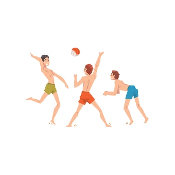 Men Dressed in Shorts Playing Beach Volleyball, Male Best Friends Spending Good Time Together, Friendship Illustration vector