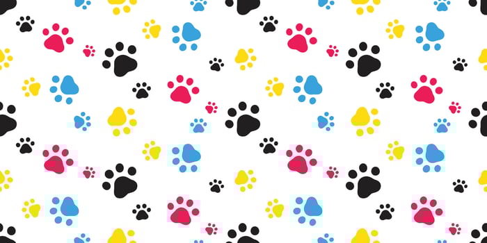 dog paw seamless pattern cat footprint rgb colorful pet french bulldog puppy kitten bear cartoon doodle gift wrapping paper tile background repeat wallpaper scarf isolated illustration design vector