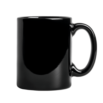 Black mug profile view isolated on transparent background png