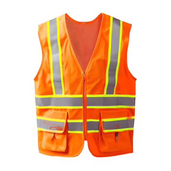 An orange safety vest with reflective stripes png
