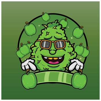 Cartoon Herbal Leaf With Green Apple Flavor. Design For Logo, Label and Packaging Product. vector