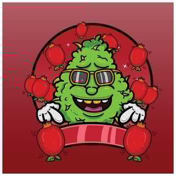 Cartoon Herbal Leaf With pomegranate Flavor. Design For Logo, Label and Packaging Product. vector