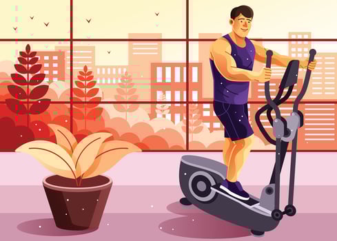 Working Out on Elliptical Trainer Illustration vector