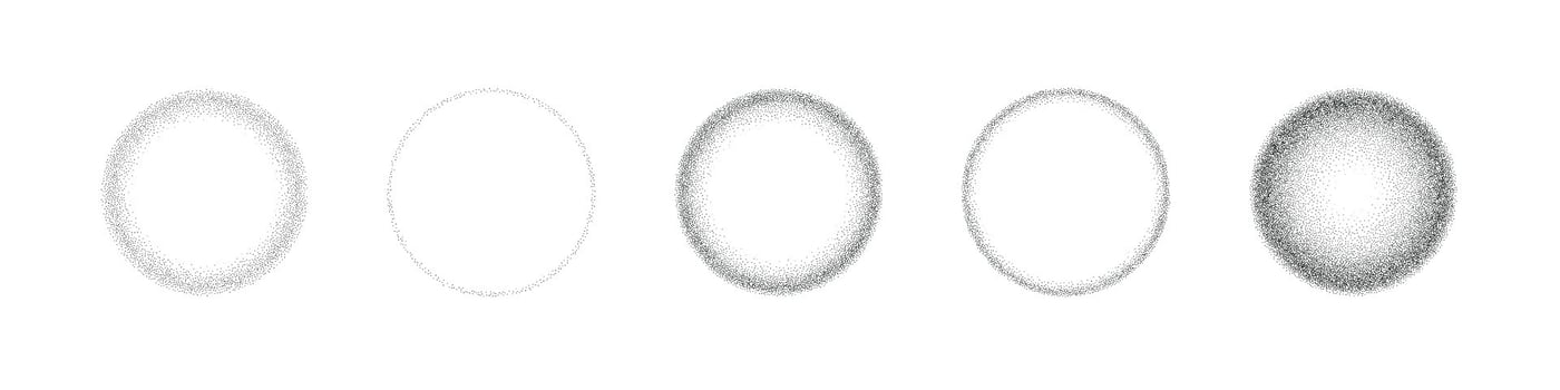 Gradient dots with grainy texture and noise effect. Circular halftone sphere with spray pattern and brush texture. Flat illustration isolated on white background. vector
