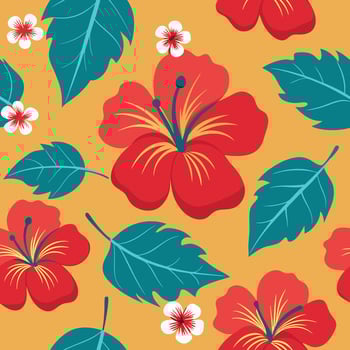 a pattern with red and blue flowers on a yellow background vector