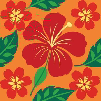 a red and yellow flower pattern with leaves vector