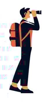 Man with binoculars hiking vector