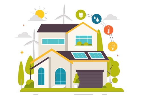 Illustration of a Smart Home with Energy-Efficient Solutions in Flat Cartoon Style vector