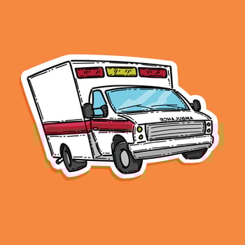 Cartoon white paramedic ambulance emergency truck, hospital transportation illustration design isolated in orange background vector