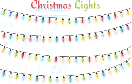 Colorful Christmas lights, white background vector