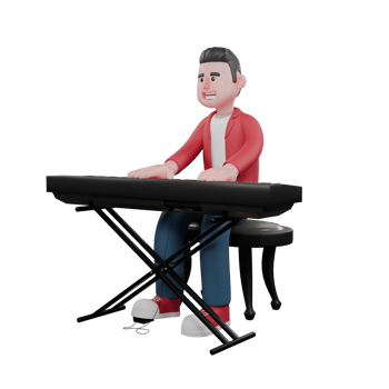 3D Illustrated Vocal Character. A male singer is sitting while playing an electric piano. Music Talent png