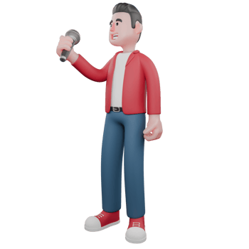 3D Vocalist Character. A male singer is standing while holding a microphone.Cartoon Singer Design png
