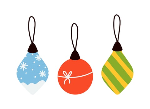 Set of Christmas decorations. Glass ball, drop. Hand drawing style. vector