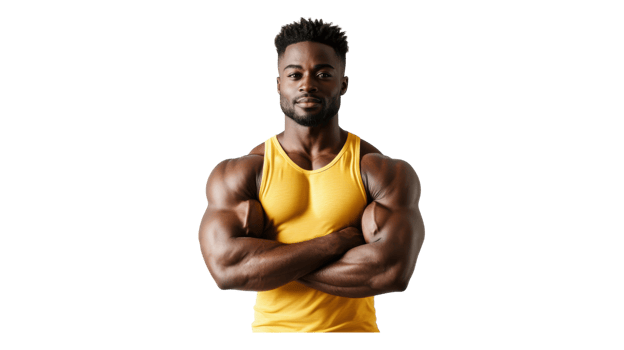 A muscular black man in yellow tank top png