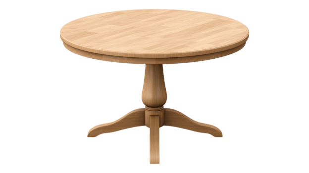 Wooden table with a round top and two legs png