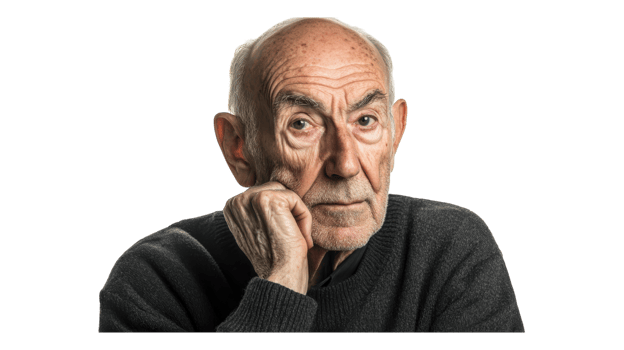 An older man with a serious look on his face png