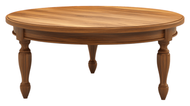A round table with wooden legs and a wooden top png