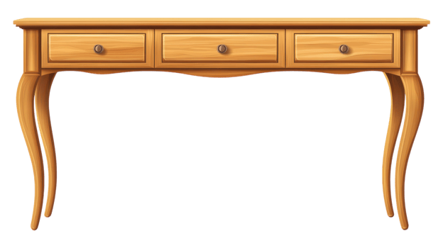 A wooden table with three drawers png