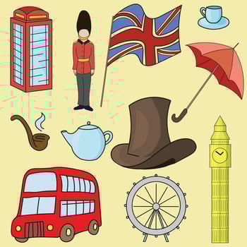 United kingdom of Great Britain doodle hand drawn symbols vector