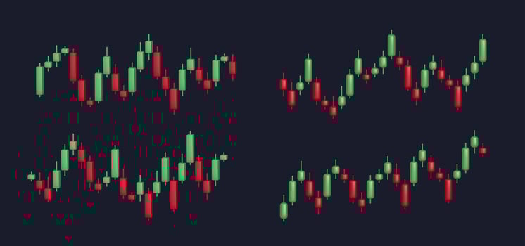 Stock market trading 3D graph. Candlestick diagram, candle chart. Global business market, investment strategy cryptocurrency marker trade concept. isolated set vector