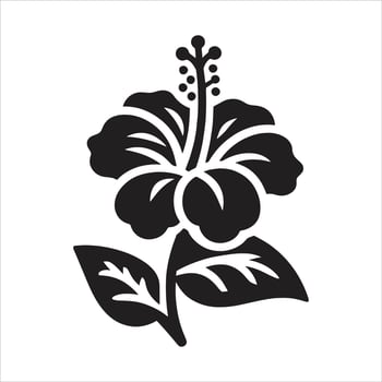 Hibiscus Flower Silhouette Illustration Black and White vector