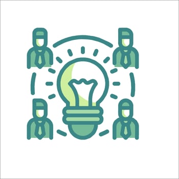 A group of people are standing around a light bulb vector