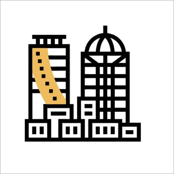 A city skyline with a building and a yellow ribbon vector