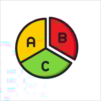 A pie chart with the letters abc and b vector