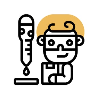 A man holding a test tube and a pen vector