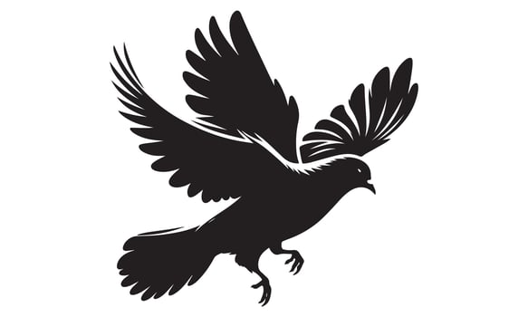 A black and white silhouette of a flying dove vector