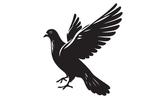 A black and white silhouette of a pigeon vector