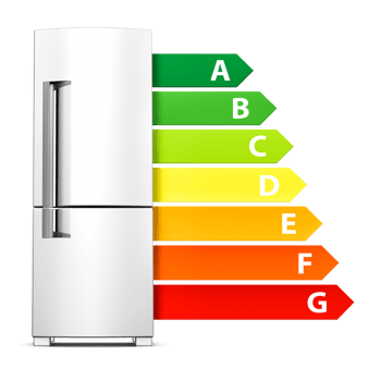Refrigerator with energy efficiency classes. European Union energy label. Isolated on transparent background png