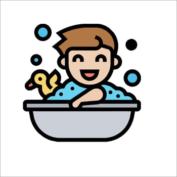 A cartoon boy taking a bath with a duck vector