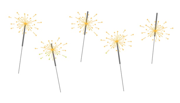 Set of burning sparkles isolated on white background. Holiday elements. vector