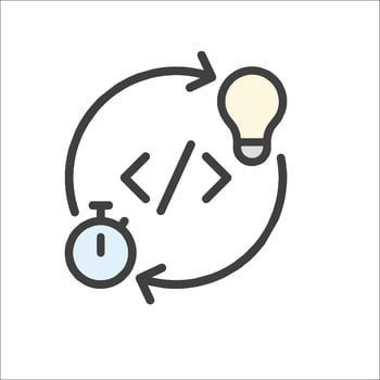 A circle with a light bulb and a clock vector