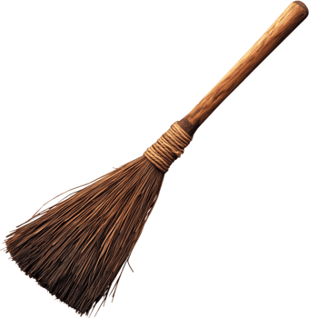 A traditional broom with a wooden handle and natural bristles, ideal for cleaning tasks or decorative purposes. isolated on transparent background. png