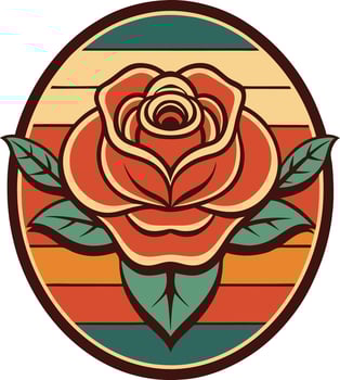 Vintage Retro Rose Tattoo Design, Oval Sunset Stripes vector