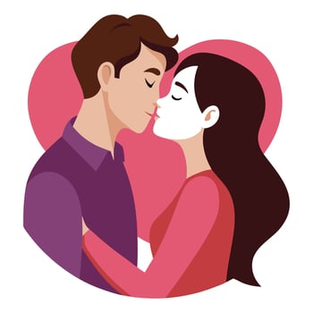 Romantic Couple Kissing, Heart Shape, Love, Passion, Affection, Embrace, Romance, Intimacy, Illustra vector