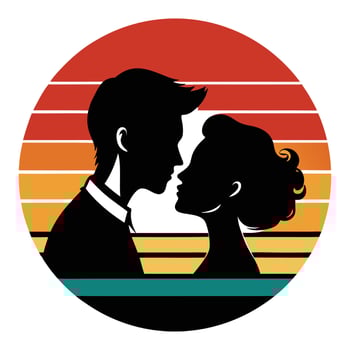 Romantic Silhouette Couple Sunset Kiss Retro Vintage Design vector