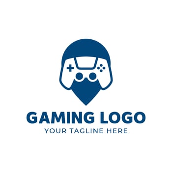 Gaming logo template with a blue helmet and controller vector
