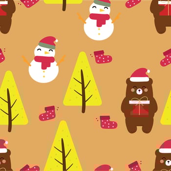Seamless pattern of winter cartoon bears and cute snowmen and festive Christmas wallpaper for textile gift wrapping paper vector