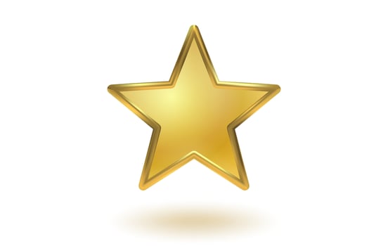 Icon of golden star on white background. Achievements for games or customer rating feedback of website. vector