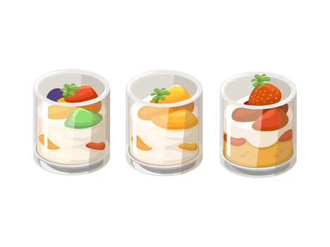 Fruit Cake On Glass Collection Set Cartoon Illustration vector
