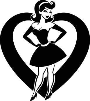 Charming female silhouette in a playful dating pose with love vector