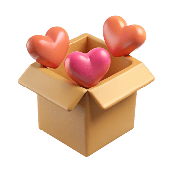 Paper box filled with red hearts 3d illustration isolated on the transparent background png